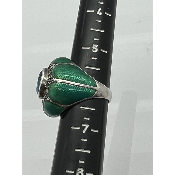 925 sterling silver enamel topaz Marcasite Ring size 6 - Picture 9 of 14
